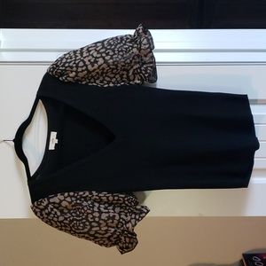 Entro Black Blouse with Sheer Patterned Sleeves